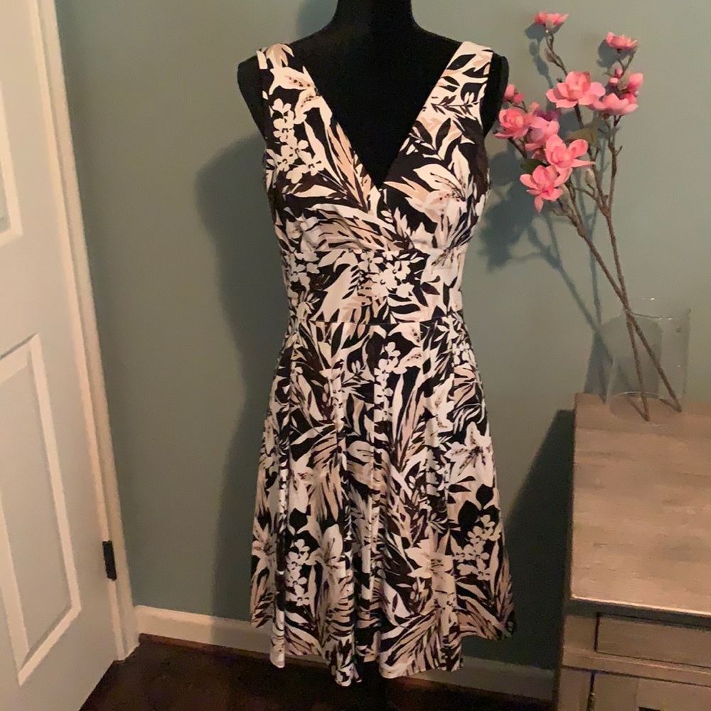 White House Black Market Black and White Midi Dress